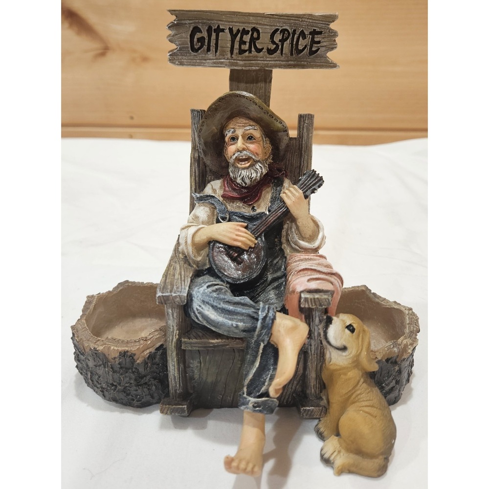 Git Yer Spice Salt‎ & Pepper Shaker Holder Hillbilly Banjo Player Dog Rustic...